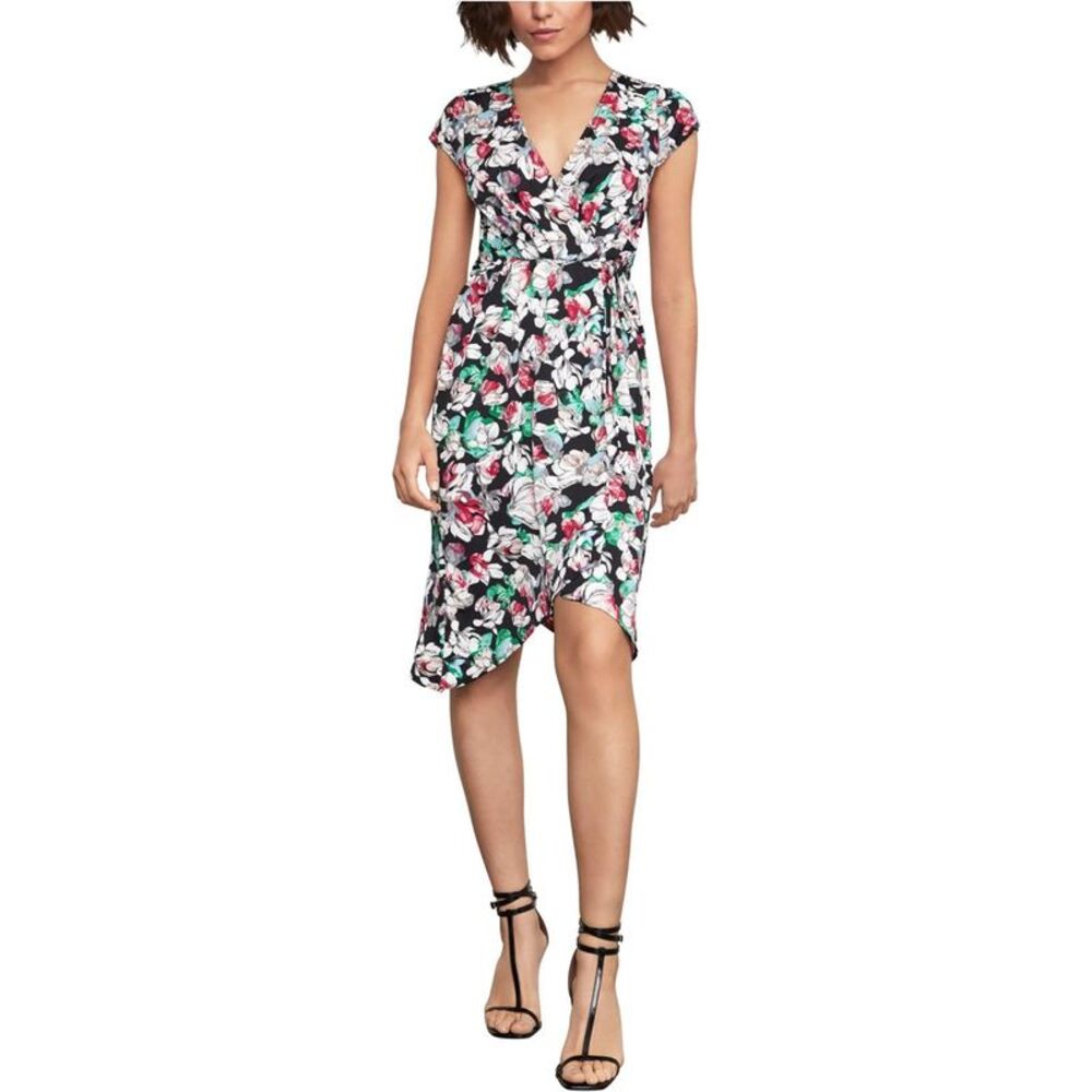 BCBG Womens Faux Wrap Magnolia Print Sheath Dress, NWT
